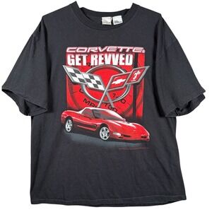 Corvette "Get Revved" Graphic Print T-Shirt Men XL Black Y2K Racing Champion '05